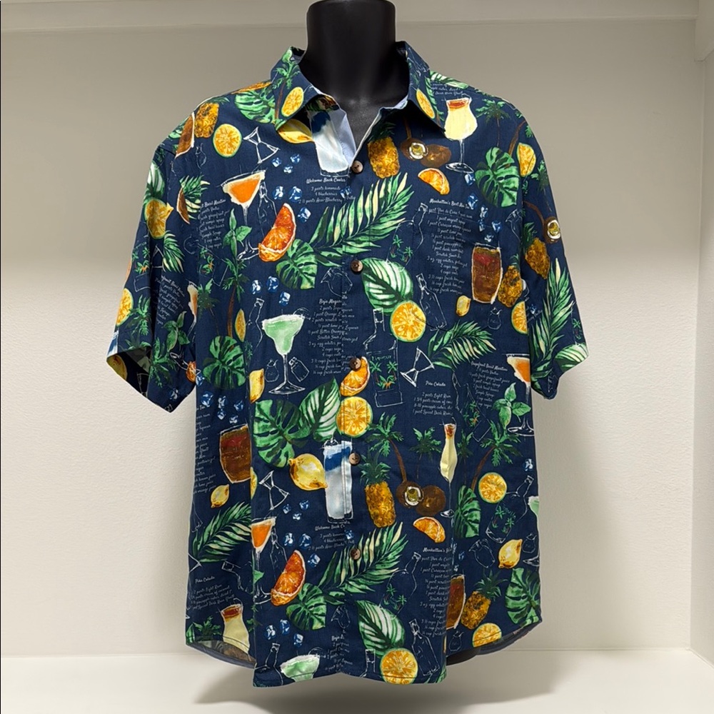 Tommy Bahama Island Social Camp Drinks Blue Men’s Size XL Silk Blend Shirt